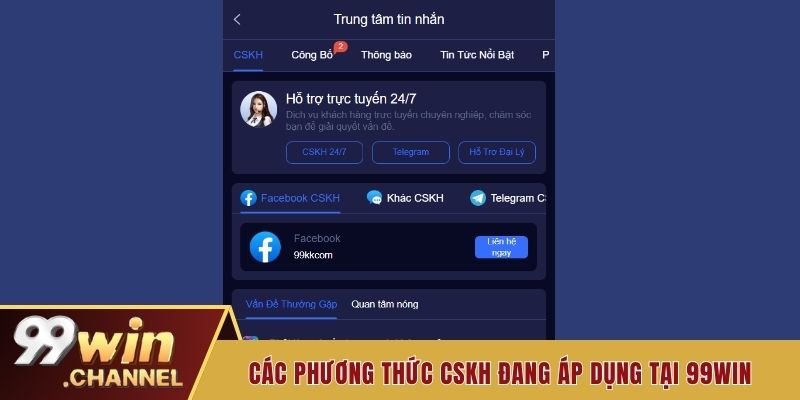 Các phương thức CSKH đang áp dụng tại 99win