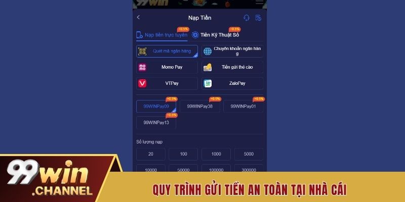 Quy trình nạp tiền 99win an toàn tại nhà cái